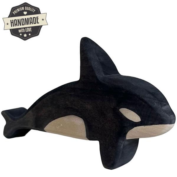 Holztier Orka - Handgefertigt aus Linde, nachhaltig & poliert mit Bio-Ölen - 20x11x3cm - Ideales Holzspielzeug für Kindergeburtstag & Weihnachten