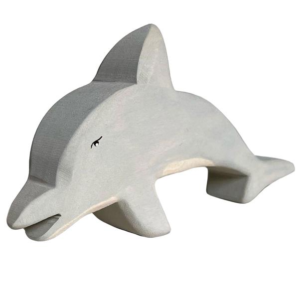 Holztier Delfin - Handgefertigt aus Linde mit Bio-Ölen poliert - Nachhaltige Holzfigur 8x7x3cm für fantasievolles Kinderspiel - Perfektes Geschenk