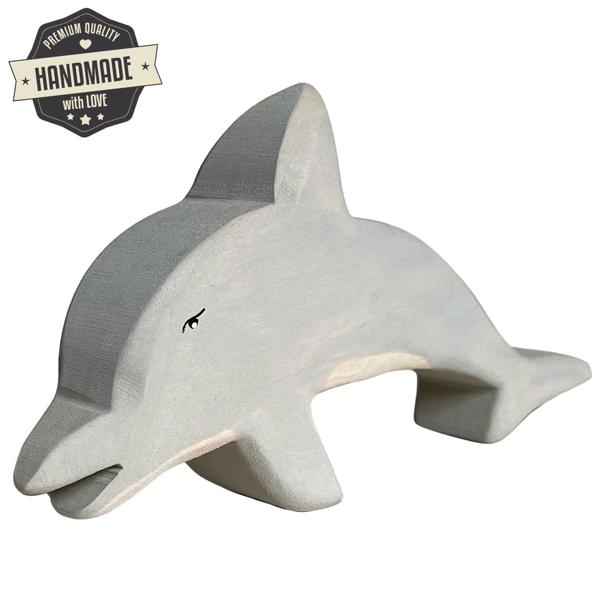 Holztier Delfin - Handgefertigt aus Linde mit Bio-Ölen poliert - Nachhaltige Holzfigur 8x7x3cm für fantasievolles Kinderspiel - Perfektes Geschenk