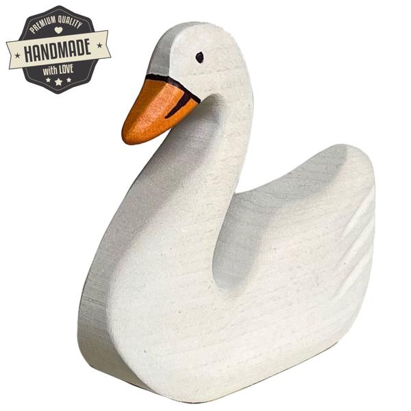 Holztier Schwan - Handgefertigt, 15x8x3 cm - Nachhaltig, Bio-Öle poliert - Fördert Fantasie & Spielspass - Kinderspielzeug Geschenk