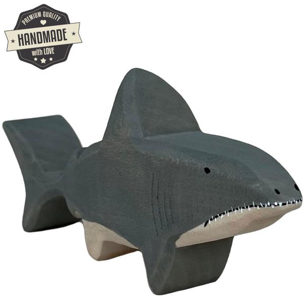 Holztier Haifisch - Handgefertigt, nachhaltig & mit Bio-Ölen poliert - 16x8x3 cm Holzspielzeug aus Linde für Kinder ab 3 Jahren, fördert Fantasie