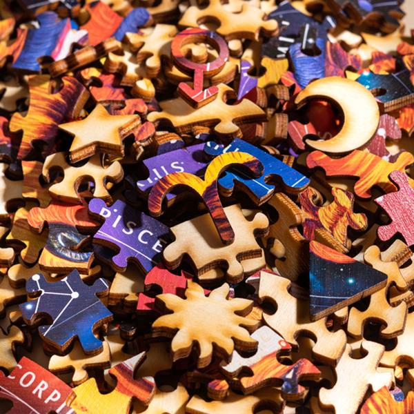 Sternzeichen Holz Puzzle Widder - Entspannung, Gedächtnistraining & Geschenkidee - 180 Teile, Ø 24 cm aus Birkenholz für Astrologie Fans