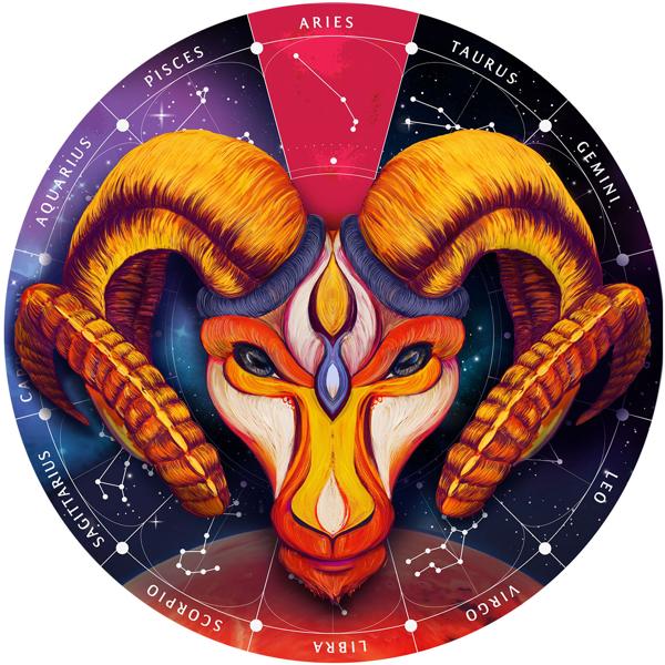 Sternzeichen Holz Puzzle Widder - Entspannung, Gedächtnistraining & Geschenkidee - 180 Teile, Ø 24 cm aus Birkenholz für Astrologie Fans