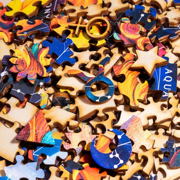 Sternzeichen Holz Puzzle Stier - Entspannung & Gedächtnistraining - Birkenholz 180 Teile - Horoskop Ø 24 cm - Geschenkidee Astrologie