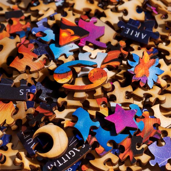 Sternzeichen Holz Puzzle Krebs - Meditative Entspannung & Gedächtnistraining - Birkenholz, 180 Teile, Ø 24 cm - Geschenkidee für Astrologie-Fans