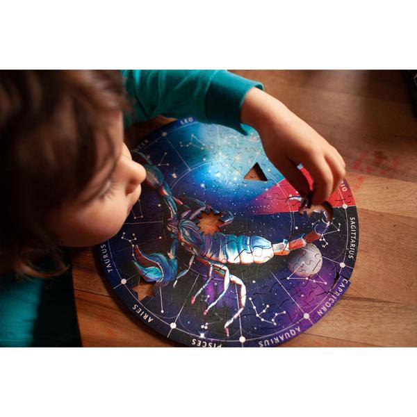 Sternzeichen Holz Puzzle Krebs - Meditative Entspannung & Gedächtnistraining - Birkenholz, 180 Teile, Ø 24 cm - Geschenkidee für Astrologie-Fans