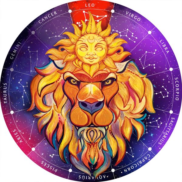 Sternzeichen Holz Puzzle Löwe aus Birkenholz - 180 Teile, Ø 24 cm - Entspannung & Gedächtnistraining - Geschenk für Astrologie-Fans