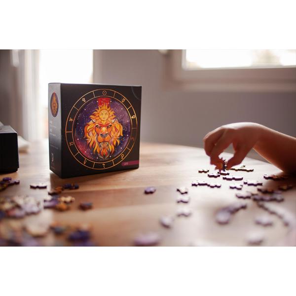 Sternzeichen Holz Puzzle Löwe aus Birkenholz - 180 Teile, Ø 24 cm - Entspannung & Gedächtnistraining - Geschenk für Astrologie-Fans