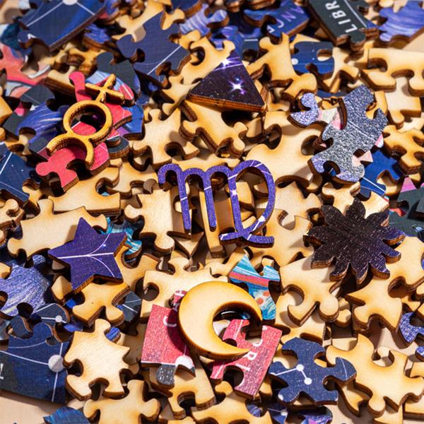 Sternzeichen Holz Puzzle Jungfrau – 180 Teile Birke Naturholz – Meditatives Horoskop für Entspannung & Gedächtnistraining – Ø 24 cm