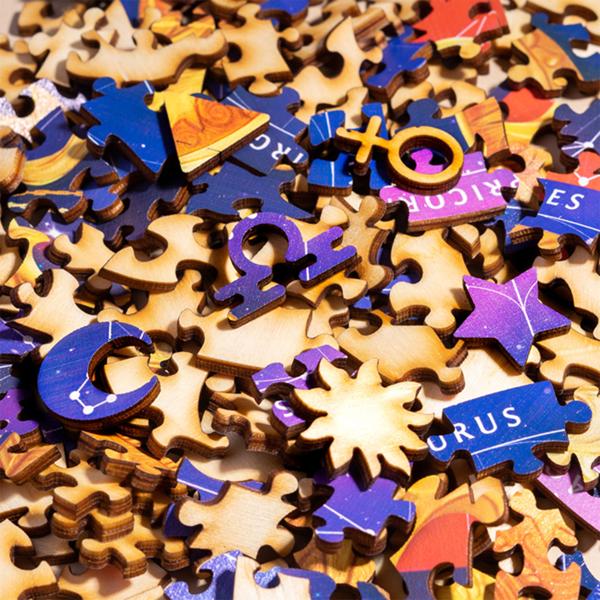 Sternzeichen Holz Puzzle Waage - 180 Teile, Horoskop Ø 24 cm - Entspannung & Gedächtnistraining - Birkenholz aus Russland - Geschenkidee