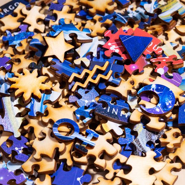 Sternzeichen Holz Puzzle Wassermann - Entspannung - trainiert Gedächtnis - aus Birkenholz - 180 Teile - Horoskop Ø 24 cm - Geschenkidee
