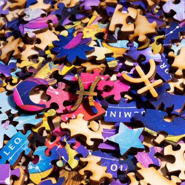 Sternzeichen Holz Puzzle Fische - 180 Teile - Horoskop Ø 24 cm - Entspannung - Gedächtnistraining - Geschenk - Birkenholz - Tierkreiszeichen