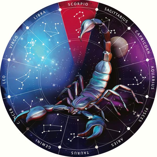 Sternzeichen Holz Puzzle Skorpion - 180 Teile - Horoskop Ø 24 cm - Birkenholz - Entspannung - Geschenk - Gedächtnistraining - Für Puzzle-Anfänger & Profis