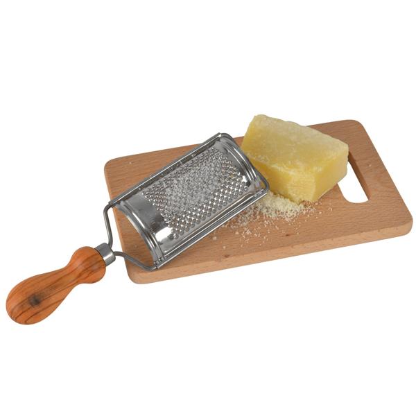 Käsereibe mit Olivenholz-Griff - Professionelle Edelstahl-Reibe für Käse, Gemüse & Gewürze - 20x7cm - Handgefertigt in Italien - MOCA-zertifiziert