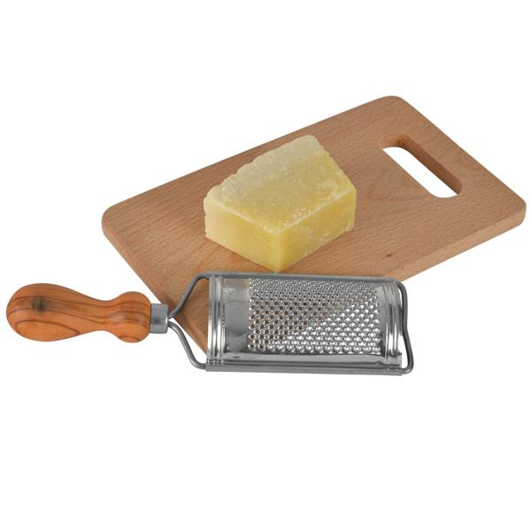 Käsereibe mit Olivenholz-Griff - Professionelle Edelstahl-Reibe für Käse, Gemüse & Gewürze - 20x7cm - Handgefertigt in Italien - MOCA-zertifiziert