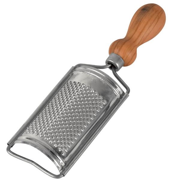 Käsereibe mit Olivenholz-Griff - Professionelle Edelstahl-Reibe für Käse, Gemüse & Gewürze - 20x7cm - Handgefertigt in Italien - MOCA-zertifiziert