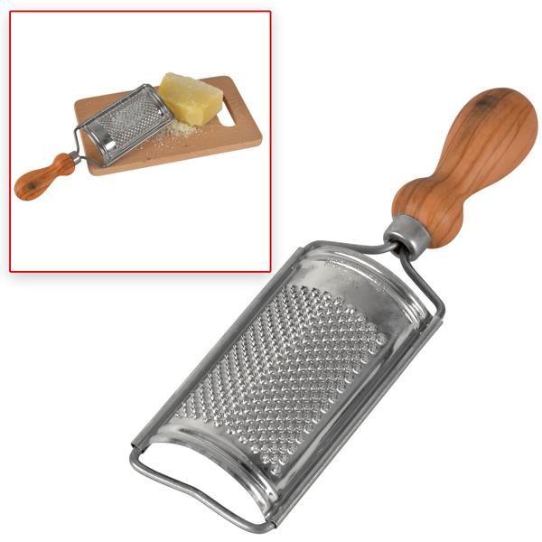 Käsereibe mit Olivenholz-Griff - Professionelle Edelstahl-Reibe für Käse, Gemüse & Gewürze - 20x7cm - Handgefertigt in Italien - MOCA-zertifiziert