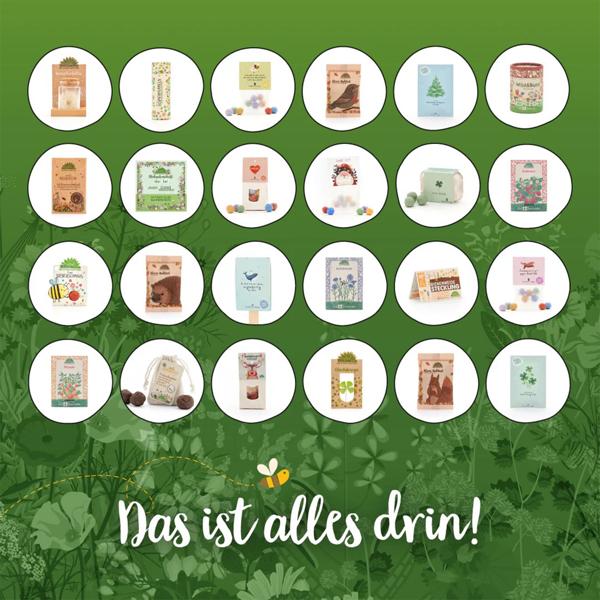 Adventskalender - Kleine Naturerlebnisse - Gefüllt mit Blumenmurmeln, Glücksbringer, Samenbomben u.v.m., 24 tolle Gartenerlebnisse