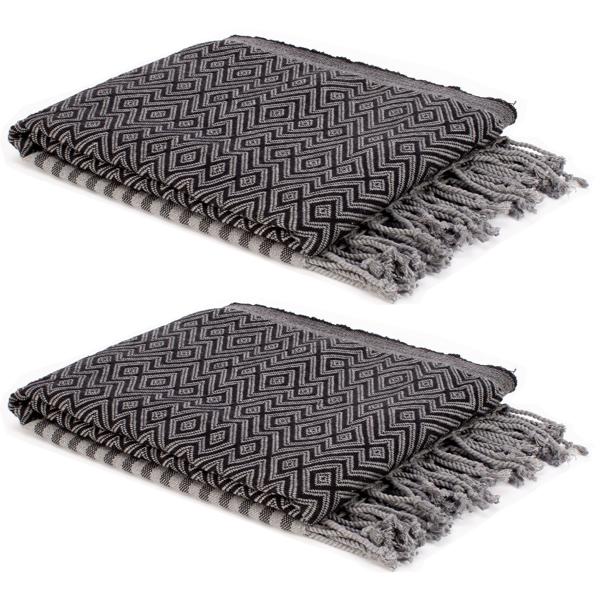 Hamamtuch 2er-Set - Kuschelweich & hautfreundlich aus 100% reiner Baumwolle - Handmade, schwarz/weiss, 190x90cm - Waschbar bei 40°