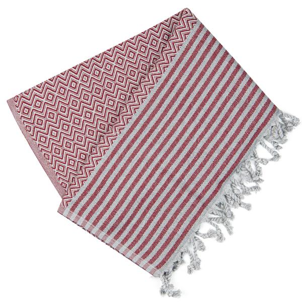 2er-Set Hamamtuch - Handgefertigt, kuschelweich & hautfreundlich, für Wellness, Hamam, Strand - 100% Baumwolle, bordeaux, 190x90cm, waschbar 40°