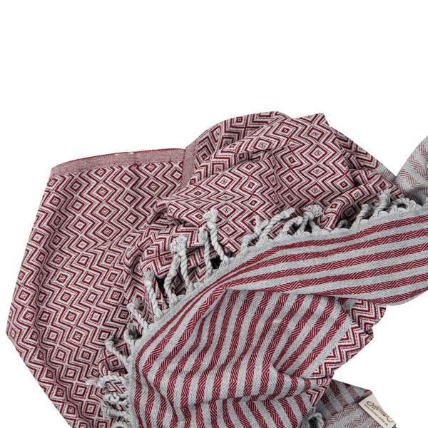 2er-Set Hamamtuch - Handgefertigt, kuschelweich & hautfreundlich, für Wellness, Hamam, Strand - 100% Baumwolle, bordeaux, 190x90cm, waschbar 40°