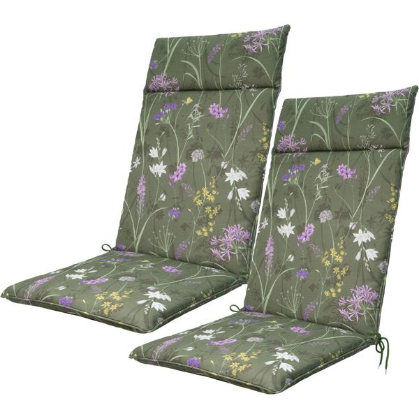 2er-Set Luxuriöse Hochlehner-Auflage, Gartenstuhlkissen wasserabweisend, Blumenmuster grün, 120 x 50 cm, weich & komfortabel für optimale Entspannung