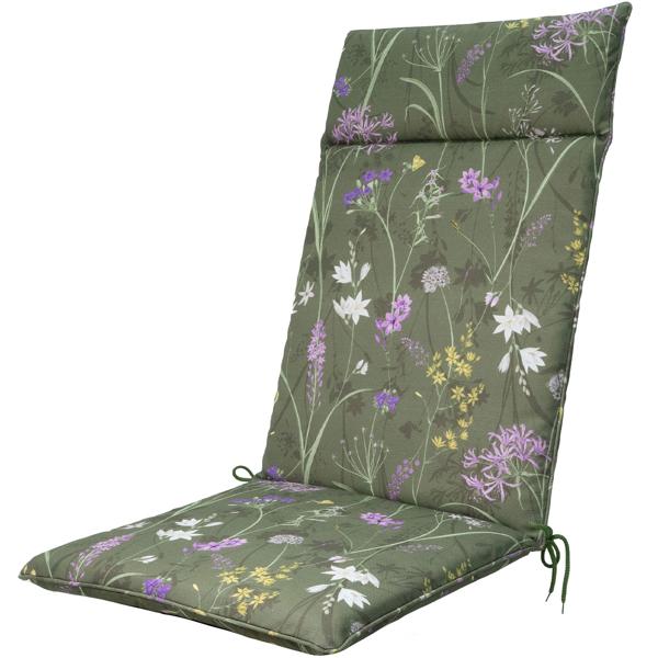 4er-Set Luxuriöse Hochlehner-Auflage, Gartenstuhlkissen wasserabweisend, Blumenmuster grün, 120 x 50 cm, weich & komfortabel für optimale Entspannung