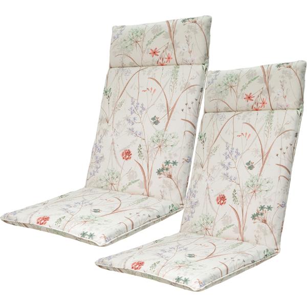 2er-Set Luxuriöse Hochlehner-Auflage, Gartenstuhlkissen wasserabweisend, Blumenmuster weiss, 120 x 50 cm, weich & komfortabel für optimale Entspannung