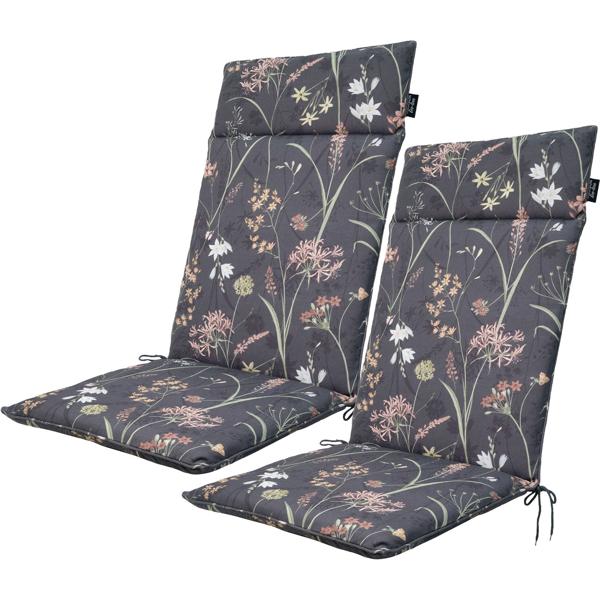 2er-Set Luxuriöse Hochlehner-Auflage, Gartenstuhlkissen wasserabweisend, Blumenmuster anthrazit, 120 x 50 cm, weich & komfortabel für optimale Entspannung