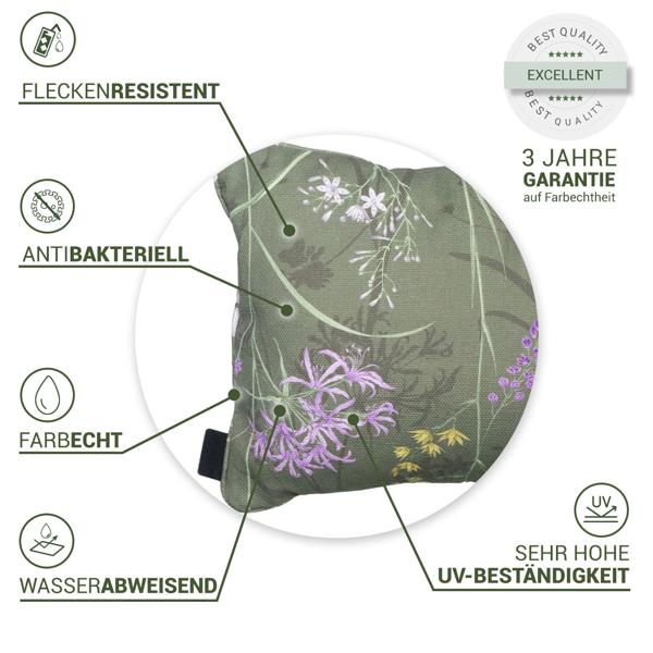Bequemes Deko-Kissen Outdoor, Blumenmuster grün, 30 x 50 x 10 cm, wetterfest, wasserabweisend & stilvoll für Garten, Terrasse & Balkon