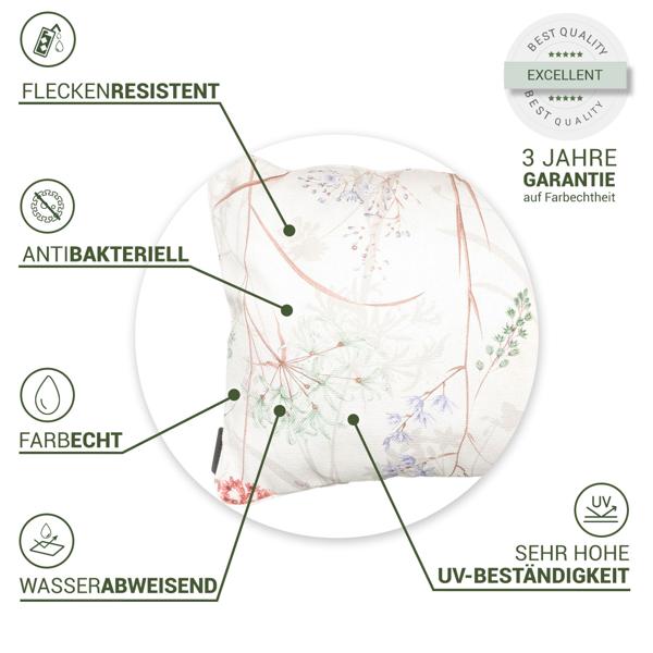 2er-Set Bequemes Deko-Kissen Outdoor, Blumenmuster weiss, 30 x 50 x 10 cm, wetterfest, wasserabweisend & stilvoll für Garten, Terrasse & Balkon
