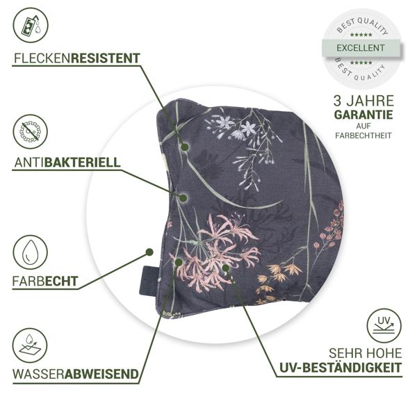 2er-Set Bequemes Deko-Kissen Outdoor, Blumenmuster anthrazit, 30 x 50 x 10 cm, wetterfest, wasserabweisend & stilvoll für Garten, Terrasse & Balkon
