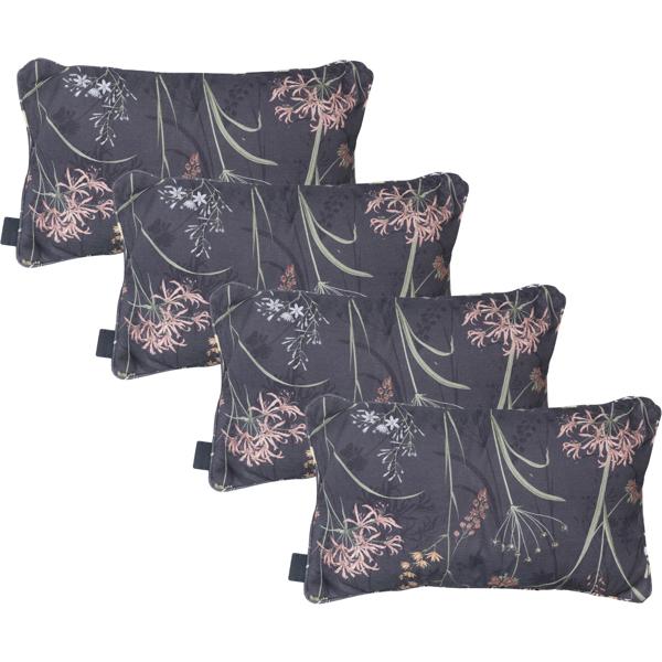 4er-Set Bequemes Deko-Kissen Outdoor, Blumenmuster anthrazit, 30 x 50 x 10 cm, wetterfest, wasserabweisend & stilvoll für Garten, Terrasse & Balkon