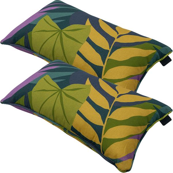 2er-Set Dekoratives Deko-Kissen Blätterdesign grün, 30 x 50 cm, robustes & farbechtes Kissen für Gartenmöbel, Lounge & Balkon