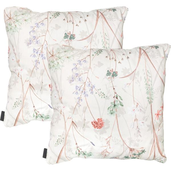 2er-Set Bequemes Deko-Kissen Outdoor, Blumenmuster weiss, 50 x 50 x 10 cm, wetterfest, wasserabweisend & stilvoll für Garten, Terrasse & Balkon