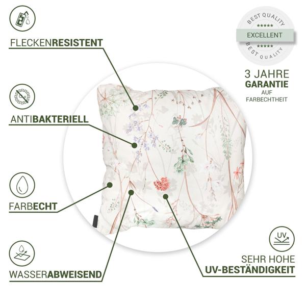 2er-Set Bequemes Deko-Kissen Outdoor, Blumenmuster weiss, 50 x 50 x 10 cm, wetterfest, wasserabweisend & stilvoll für Garten, Terrasse & Balkon