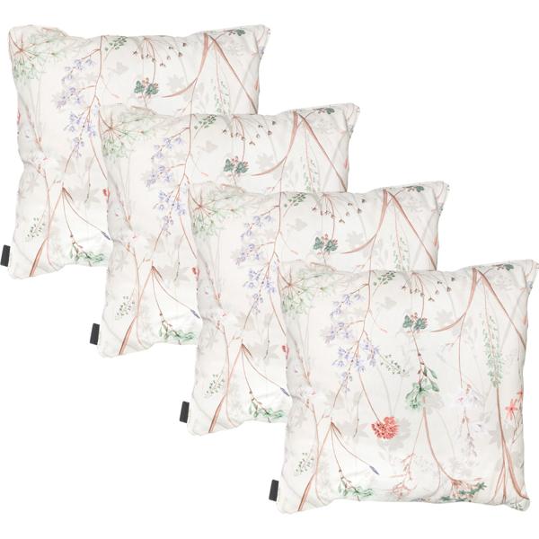 4er-Set Bequemes Deko-Kissen Outdoor, Blumenmuster weiss, 50 x 50 x 10 cm, wetterfest, wasserabweisend & stilvoll für Garten, Terrasse & Balkon