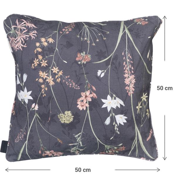 2er-Set Bequemes Deko-Kissen Outdoor, Blumenmuster anthrazit, 50 x 50 x 10 cm, wetterfest, wasserabweisend & stilvoll für Garten, Terrasse & Balkon