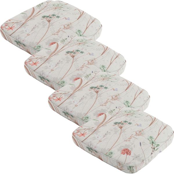 4er-Set Bequemes Stuhlkissen Outdoor, Blumenmuster weiss, 48 x 48 cm, wetterfestes & wasserabweisend Sitzkissen, stilvoll für Garten, Terrasse & Balkon