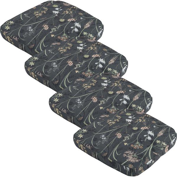 4er-Set Bequemes Stuhlkissen Outdoor, Blumenmuster anthrazit, 48 x 48 cm, wetterfestes & wasserabweisend Sitzkissen, stilvoll für Garten, Terrasse & Balkon