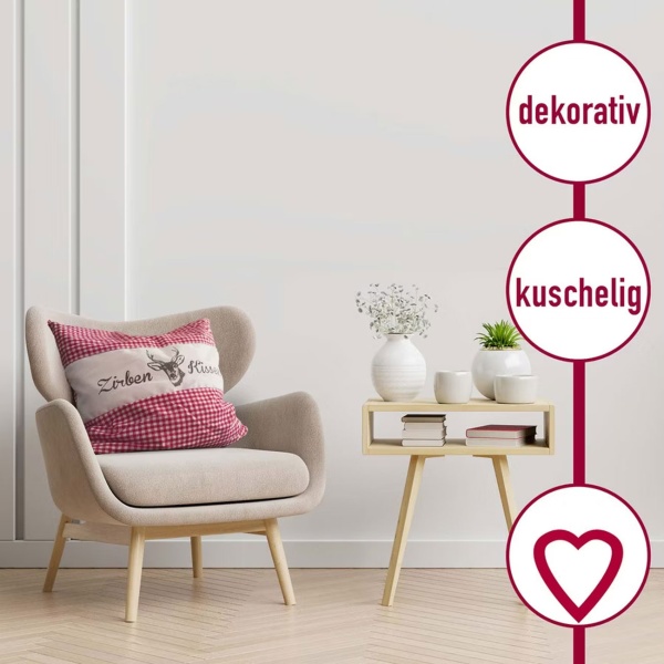 Zirbenkissen Vichy Rot 40x40 cm, gefüllt mit 450g Natur Zirbenspäne, 100% Bio-Baumwolle Bezug, Aromatherapie Schlafkissen aus Deutschland