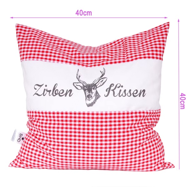 Zirbenkissen Vichy Rot 40x40 cm, gefüllt mit 450g Natur Zirbenspäne, 100% Bio-Baumwolle Bezug, Aromatherapie Schlafkissen aus Deutschland