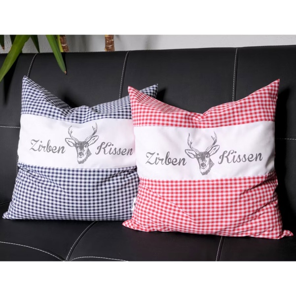 Zirbenkissen Vichy Rot 40x40 cm, gefüllt mit 450g Natur Zirbenspäne, 100% Bio-Baumwolle Bezug, Aromatherapie Schlafkissen aus Deutschland