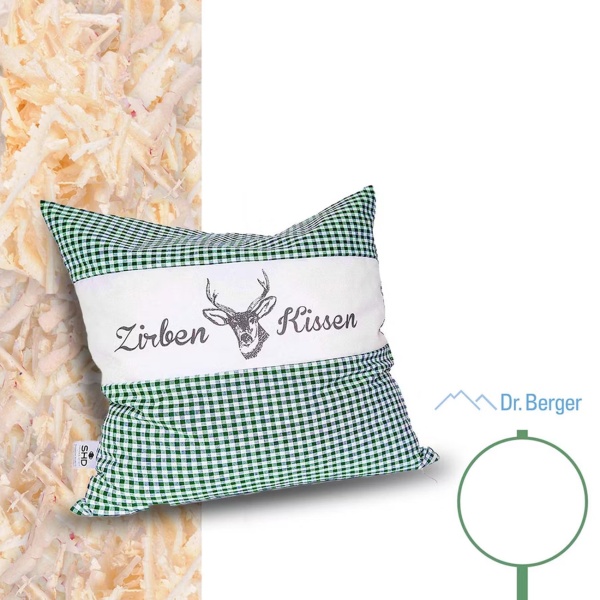 Zirbenkissen Vichy Grün 30x30 cm, gefüllt mit 350g Natur Zirbenspäne, 100% Bio-Baumwolle Bezug, Aromatherapie Schlafkissen aus Deutschland