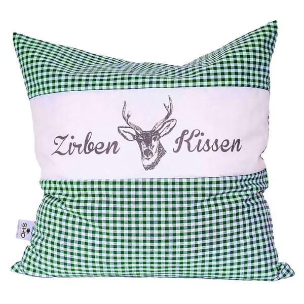 2er-Set Zirbenkissen Vichy Grün 30x30 cm, gefüllt mit 350g Natur Zirbenspäne, 100% Bio-Baumwolle Bezug, Aromatherapie Schlafkissen aus Deutschland