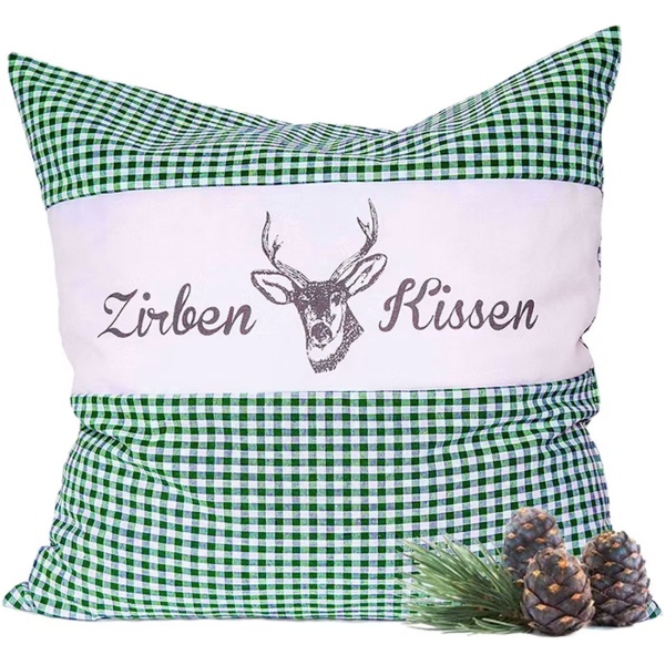 2er-Set Zirbenkissen Vichy Grün 40x40 cm, gefüllt mit 450g Natur Zirbenspäne, 100% Bio-Baumwolle Bezug, Aromatherapie Schlafkissen aus Deutschland