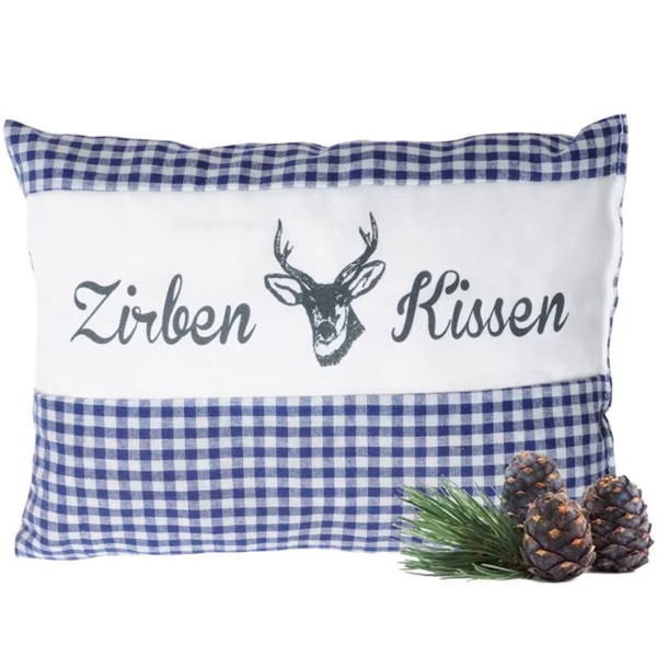 2er-Set Zirbenkissen Vichy Blau 26x19 cm, gefüllt mit 220g Natur Zirbenspäne, 100% Bio-Baumwolle Bezug, Aromatherapie Schlafkissen aus Deutschland
