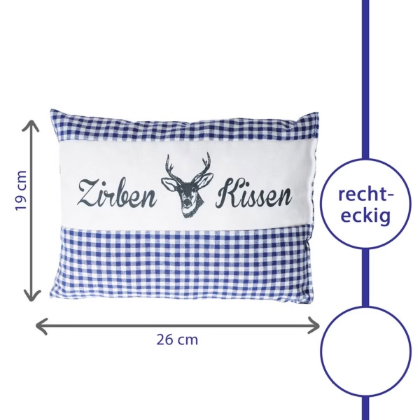 2er-Set Zirbenkissen Vichy Blau 26x19 cm, gefüllt mit 220g Natur Zirbenspäne, 100% Bio-Baumwolle Bezug, Aromatherapie Schlafkissen aus Deutschland