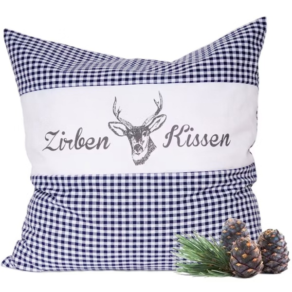 2er-Set Zirbenkissen Vichy Blau 30x30 cm, gefüllt mit 350g Natur Zirbenspäne, 100% Bio-Baumwolle Bezug, Aromatherapie Schlafkissen aus Deutschland
