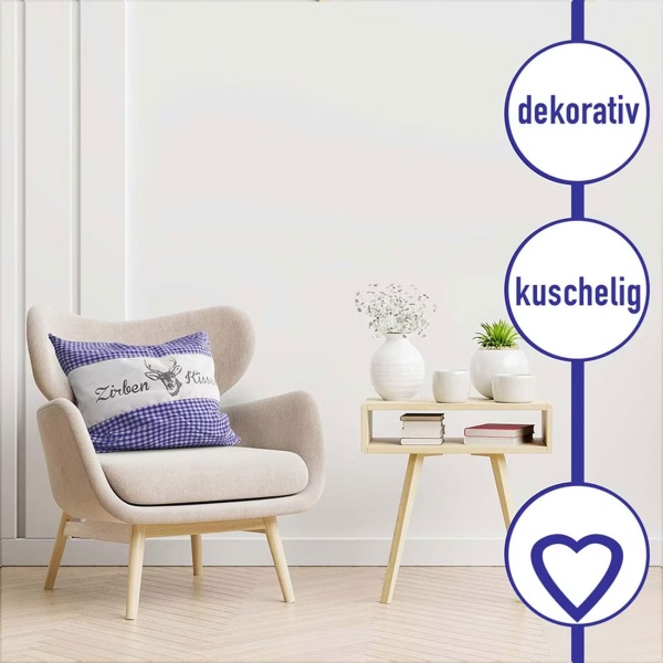 Zirbenkissen Vichy Blau 40x40 cm, gefüllt mit 450g Natur Zirbenspäne, 100% Bio-Baumwolle Bezug, Aromatherapie Schlafkissen aus Deutschland